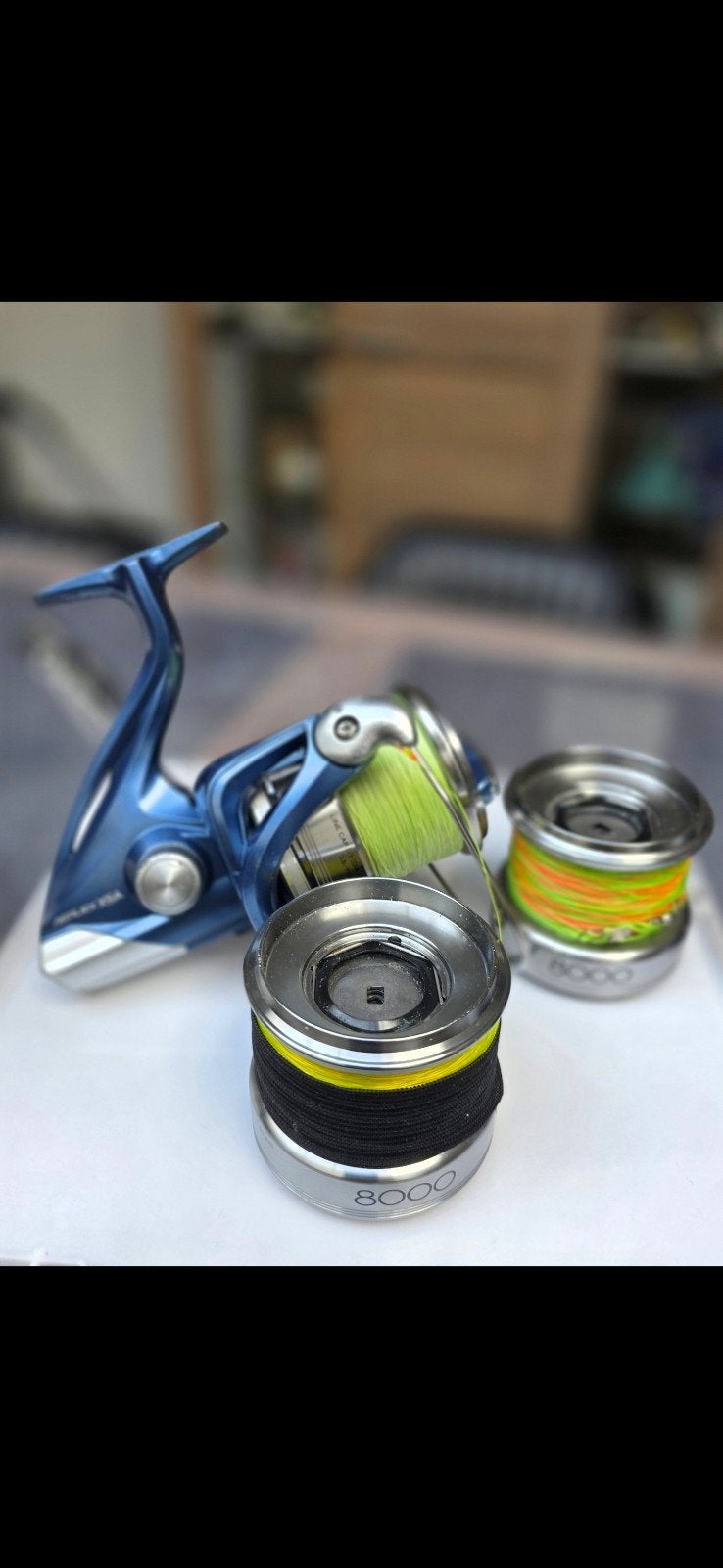 zeer mooie shimano xsa 8000 met 3spoelen, Watersport en Boten, Ophalen, Gebruikt, Molen