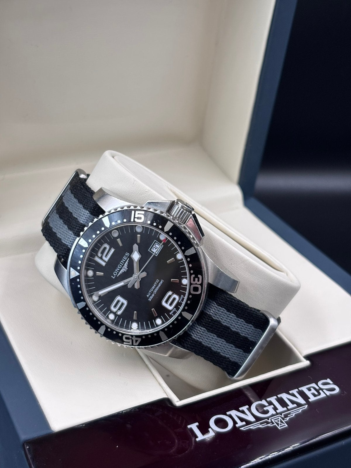Longines HydroConquest doos en papieren, Handtassen en Accessoires, Horloges | Heren, Ophalen of Verzenden, Zo goed als nieuw