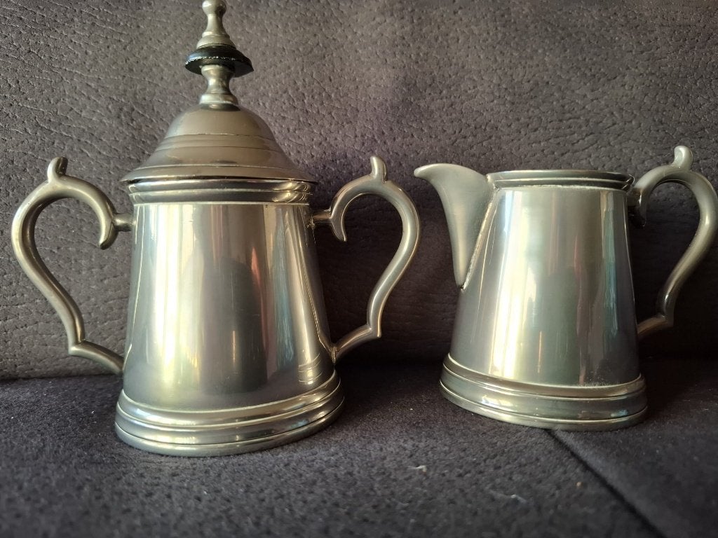 Vintage tinnen melkkan en suikerpot set, Antiek en Kunst, Ophalen of Verzenden