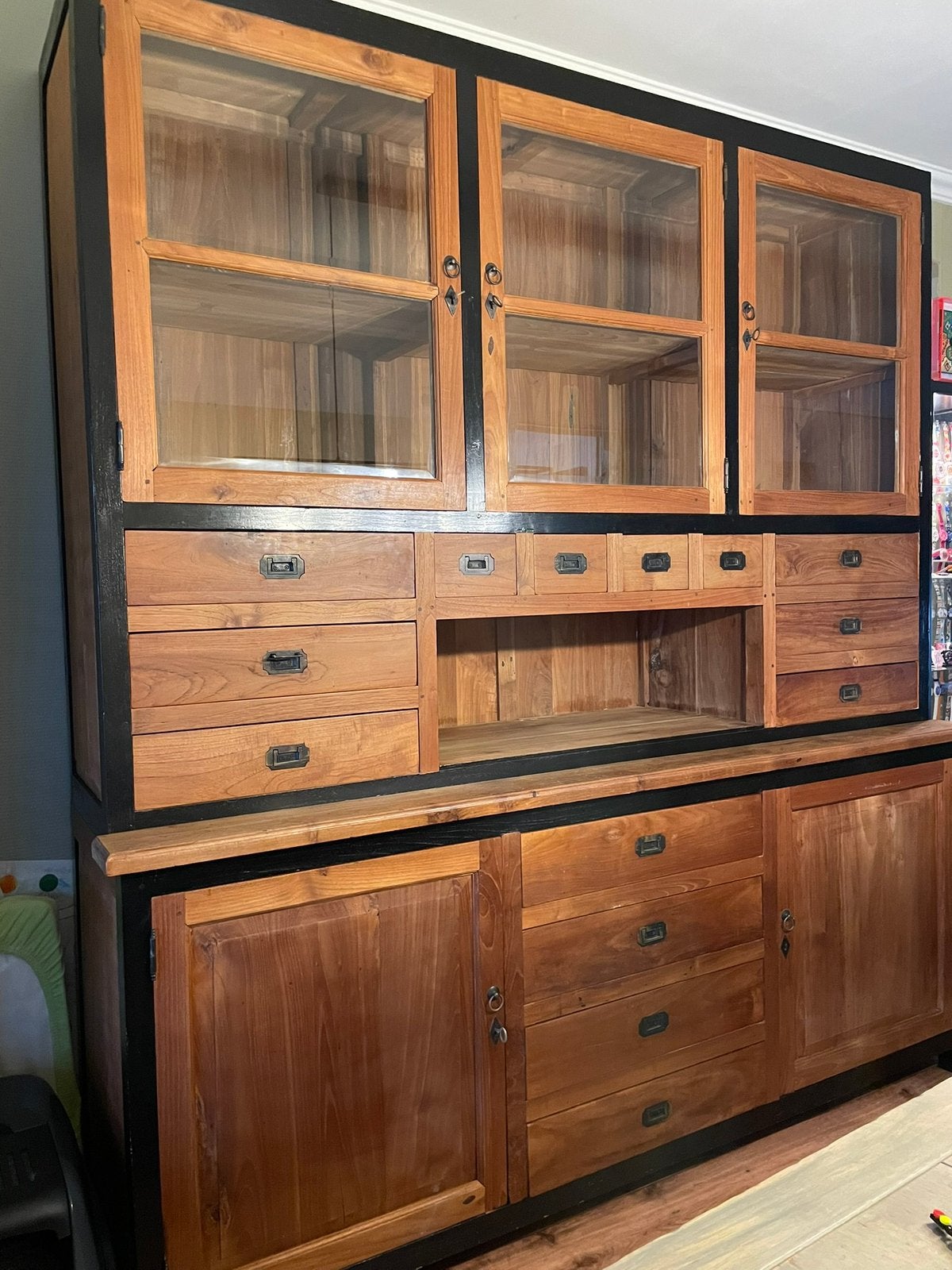 Vitrinekast teak, Ophalen, Gebruikt, Met lade(s), 200 cm of meer