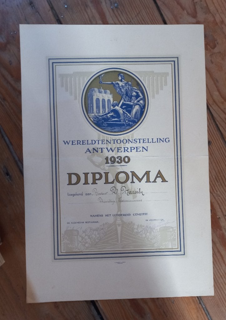 Diploma Wereldexpositie Antwerpen 1930 gesigneerd, Enlèvement ou Envoi