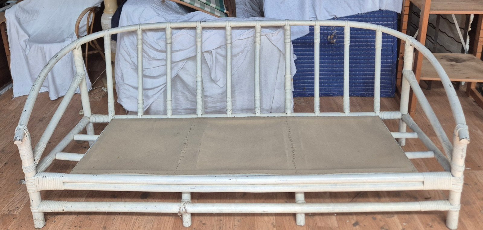Canapé banquette rotin osier vintage, Enlèvement, Utilisé