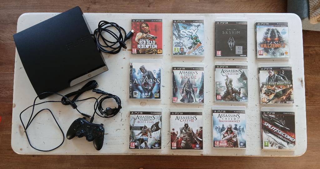 Playstation 3 samen met 12 games, Consoles de jeu & Jeux vidéo, Enlèvement, Utilisé, Avec 1 manette, Avec jeux