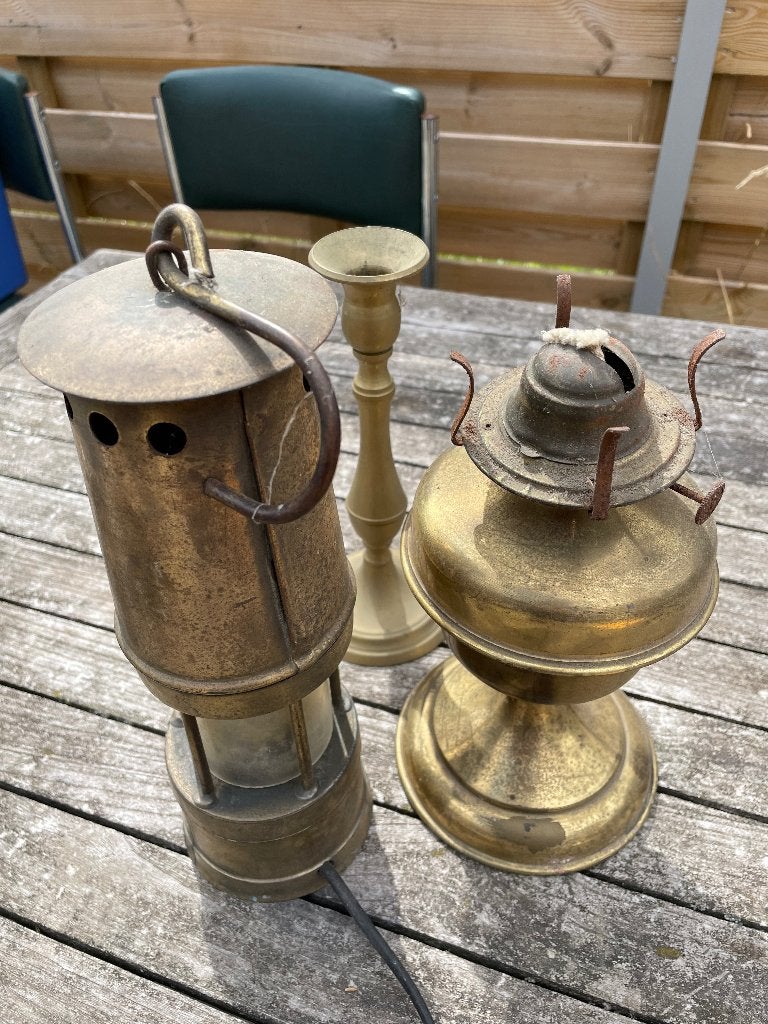Kandelaar, olielamp, lamp, Ophalen, Brons