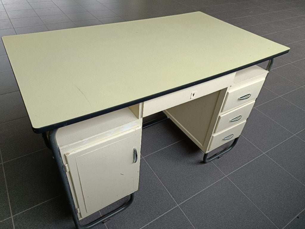 Vintage industrieel buisframe bureau, Autres types, Métal, Avec tiroirs, Utilisé
