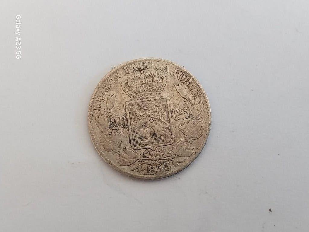zilveren 20 cent 1853 Leopold 1, Zilver, Ophalen of Verzenden, Losse munt, Zilver
