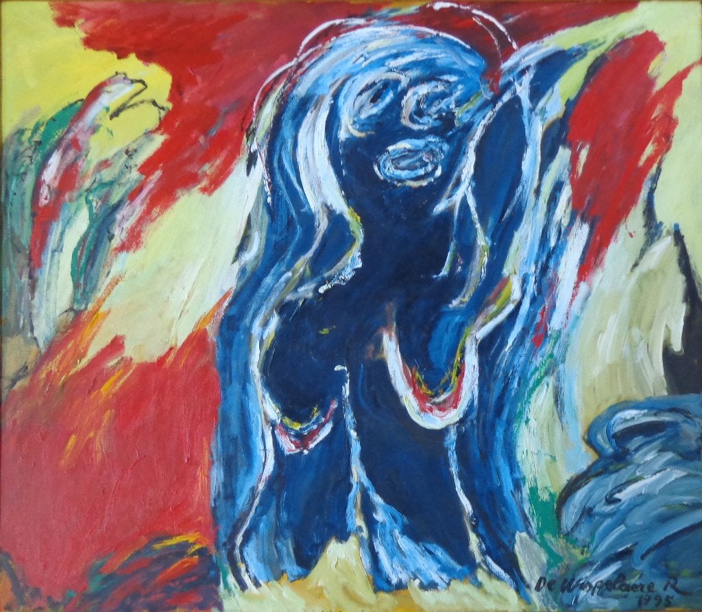 ROBERT DE WISPELAERE / WILD THING / OLIEVERF 102x118cm KADER, Ophalen, Figuren, Gesigneerd, Olieverf