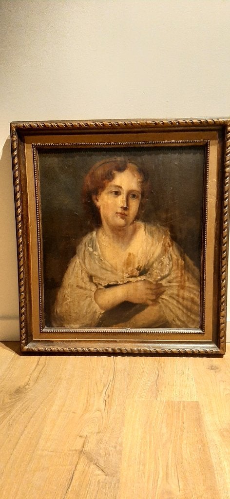 Oud schilderij, Antiek en Kunst, Ophalen, Overige stijlen, Bijzondere lijst, Portret of Personen