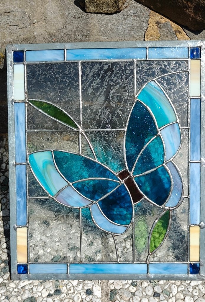 Vitrail artisanal Papillon décoration moderne, Enlèvement