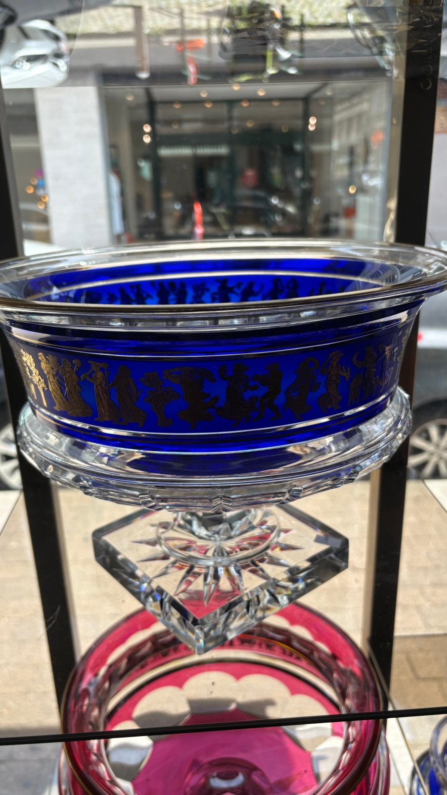 Coupe sur pied Val Saint Lambert cristal bleu, Enlèvement ou Envoi