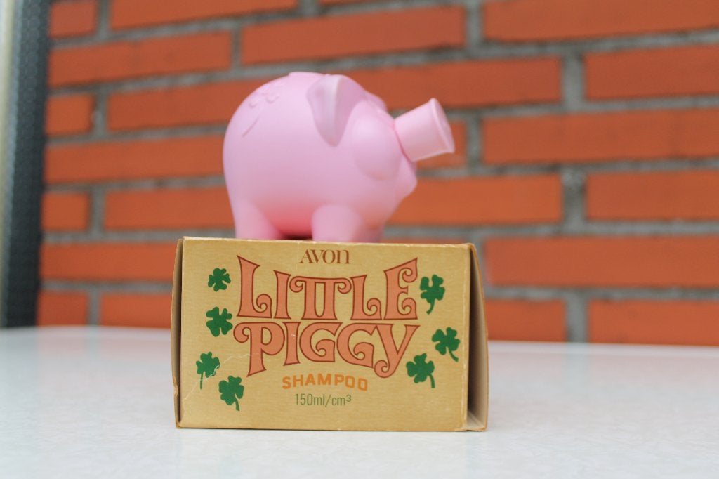 Vintage Avon Little Piggy Shampoo 150ml in doosje (spaarpot), Handtassen en Accessoires, Uiterlijk | Haarverzorging, Ophalen of Verzenden