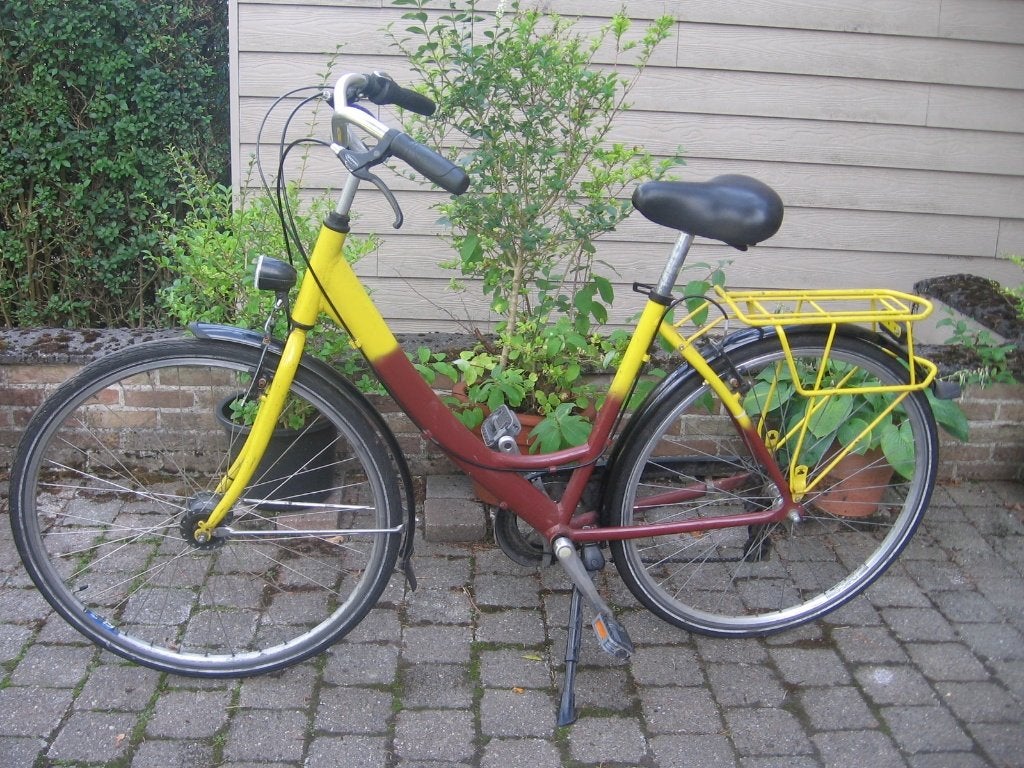 28 inch geel - bruine damesfiets met 7 versnellingen, Gebruikt, Velgrem, Versnellingen, 50 tot 53 cm