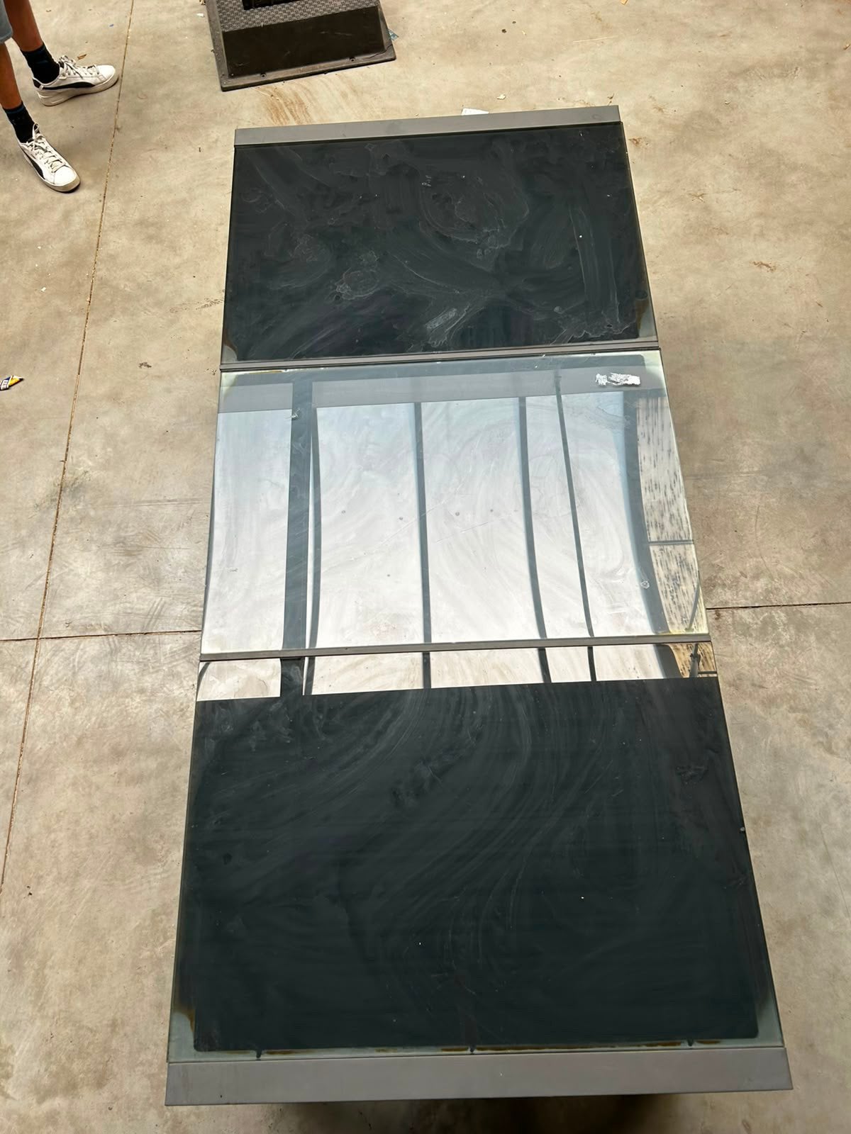 Buitentafel met glasplaten 220x100, Tuin en Terras, Ophalen, Gebruikt
