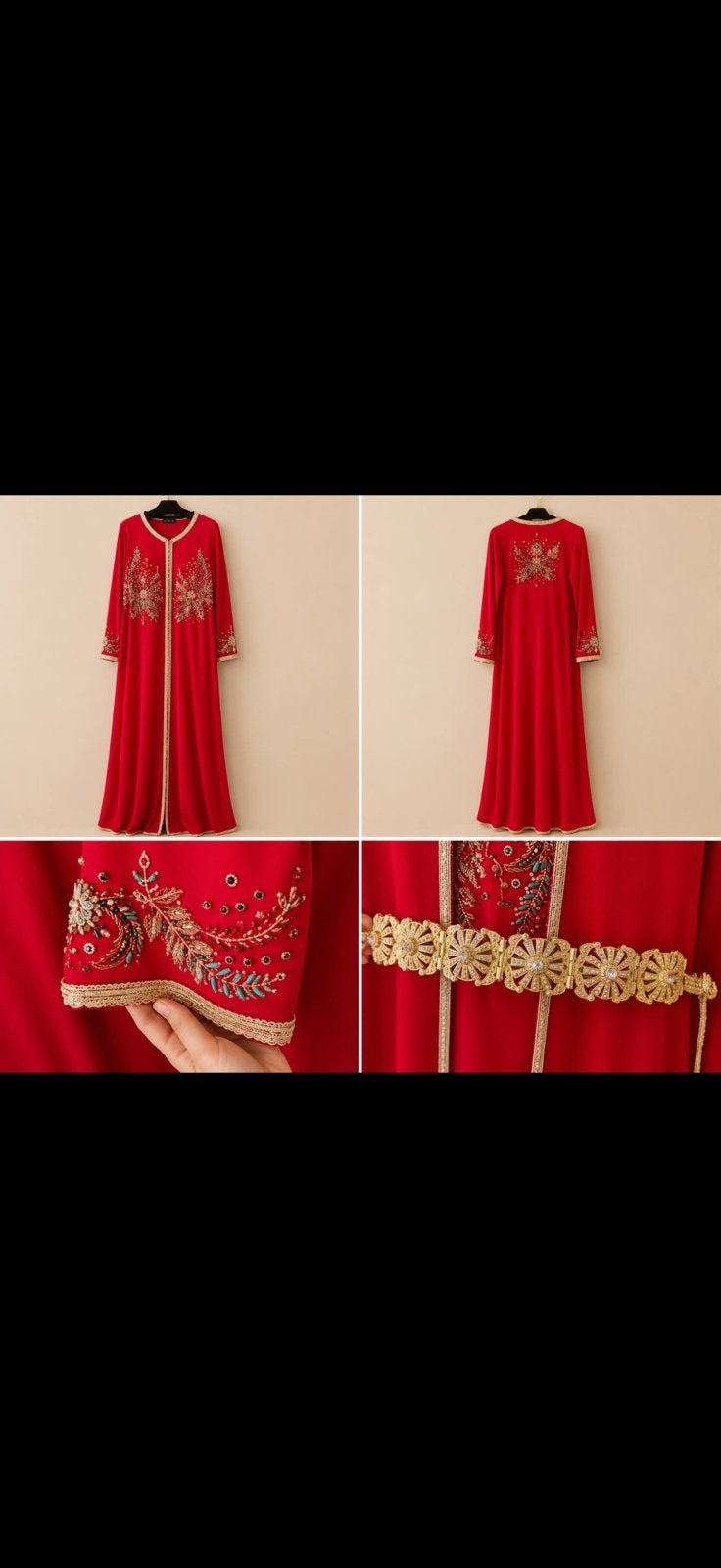 Caftan marocain rouge avec broderies dorées, Enlèvement, Comme neuf, Rouge