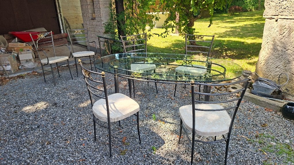 table avec chaises, 150 à 200 cm, Cinq personnes ou plus, Verre, Romantisch