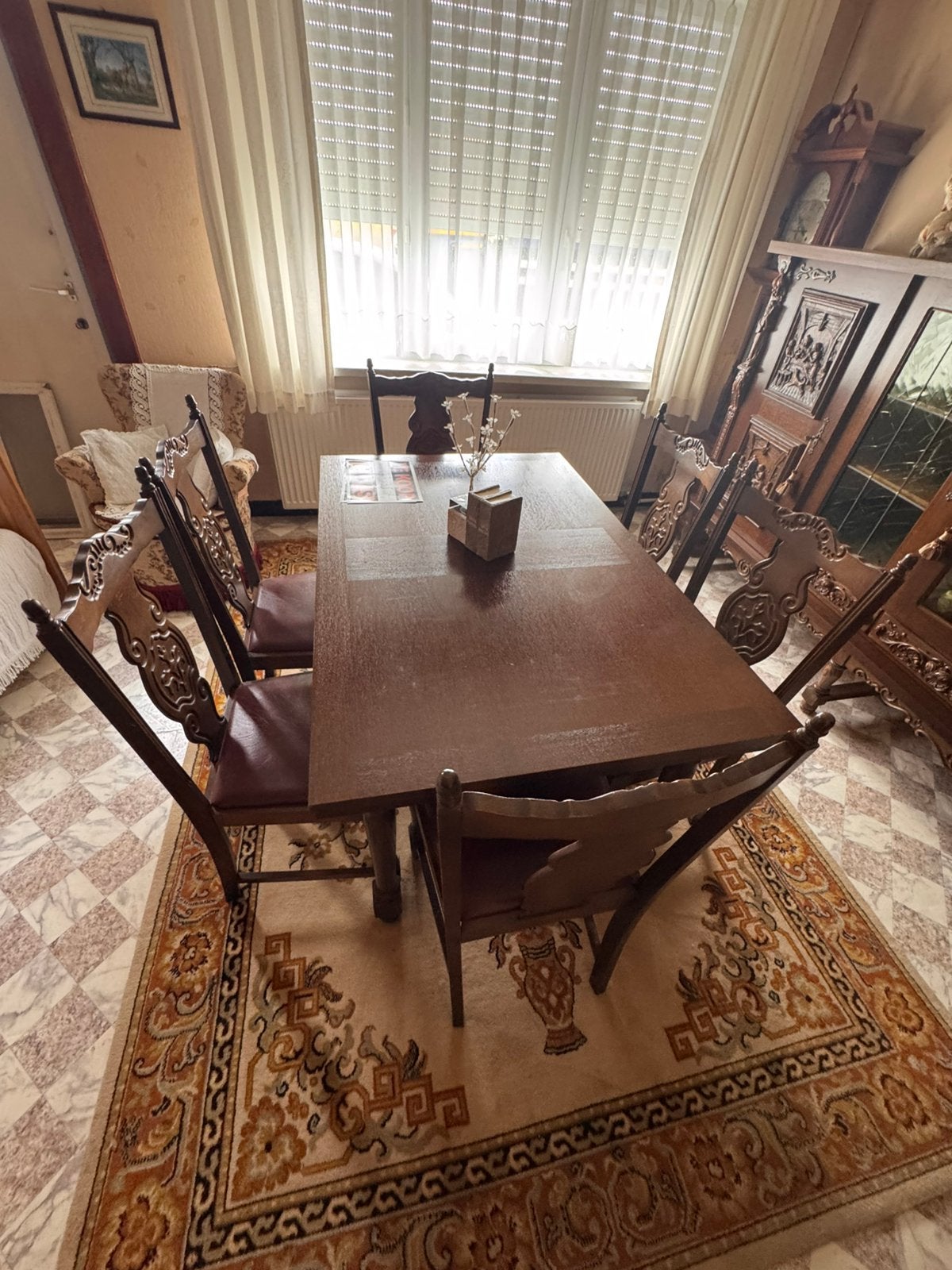 Antiek tafel + 6 stoelen, Huis en Inrichting, Ophalen, Zo goed als nieuw