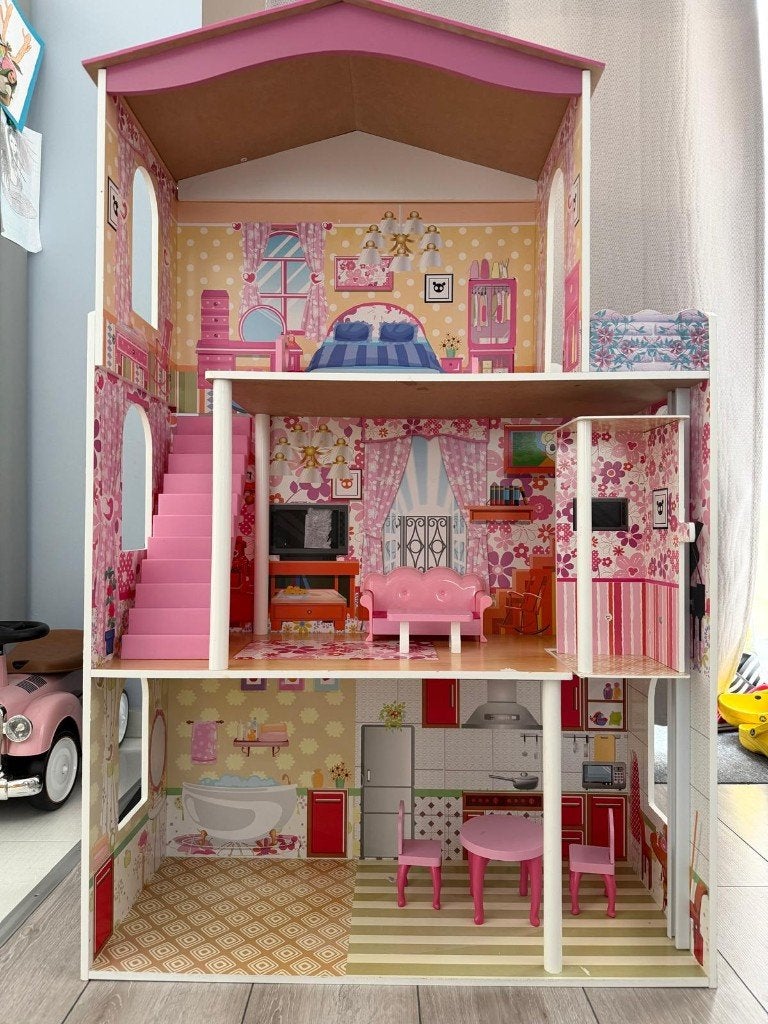 Prachtig Houten Poppenhuis met 3 Verdiepingen, Enlèvement, Utilisé, Maison de poupées