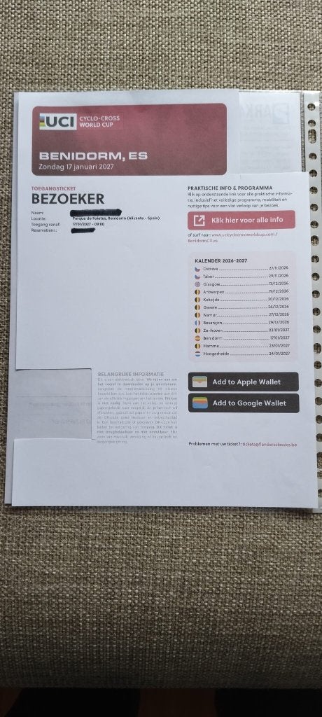 UCI WERELDBEKER VELDRIJDEN - Benidorm 17.01.2027., Eén persoon, Januari