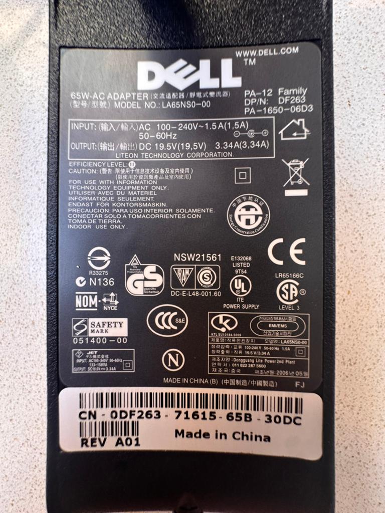 Chargeur Dell 65W 19.5V Conn. 7.4 mm - Original LA65NS0-00, Informatique & Logiciels, Chargeurs d'ordinateur portable, Enlèvement ou Envoi