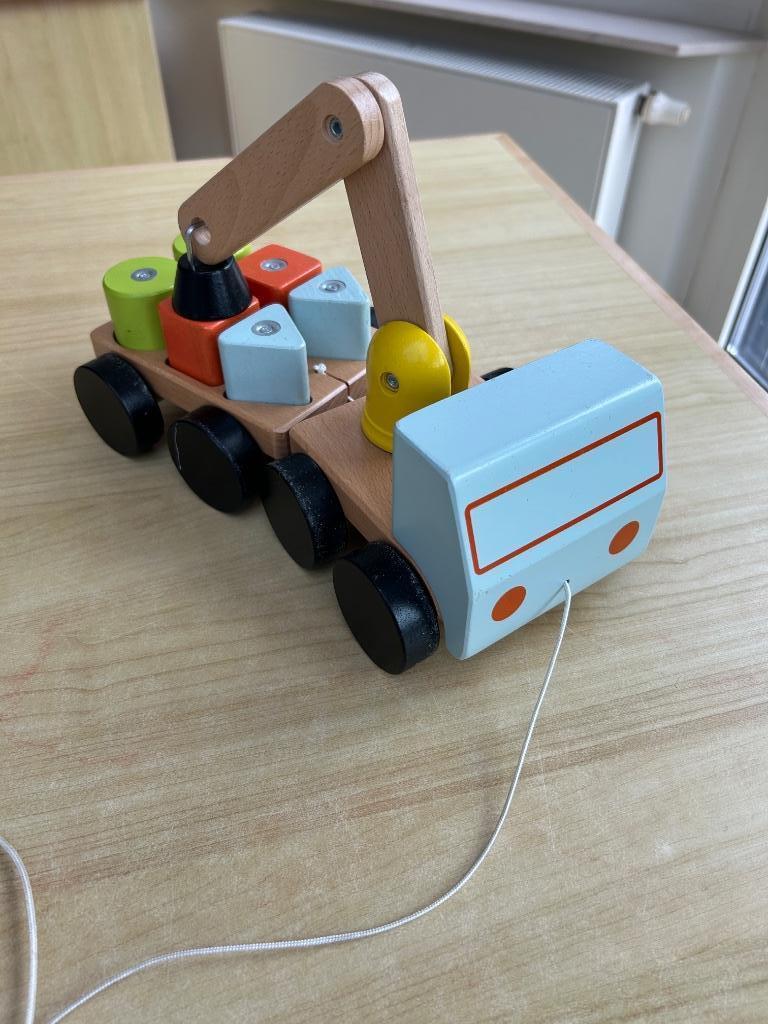 Houten Kraanwagen met magnetische  blokken, Kinderen en Baby's, Ophalen of Verzenden
