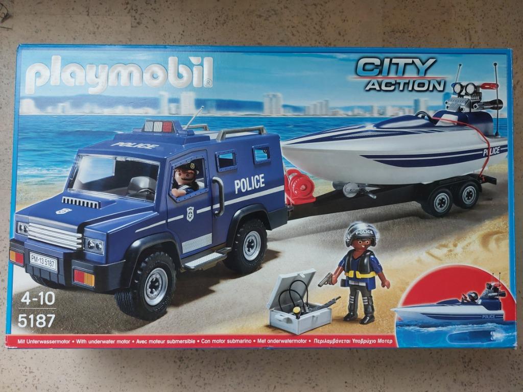 playmobil politietruck met speedboot 5187, Kinderen en Baby's, Speelgoed | Playmobil, Ophalen of Verzenden, Gebruikt
