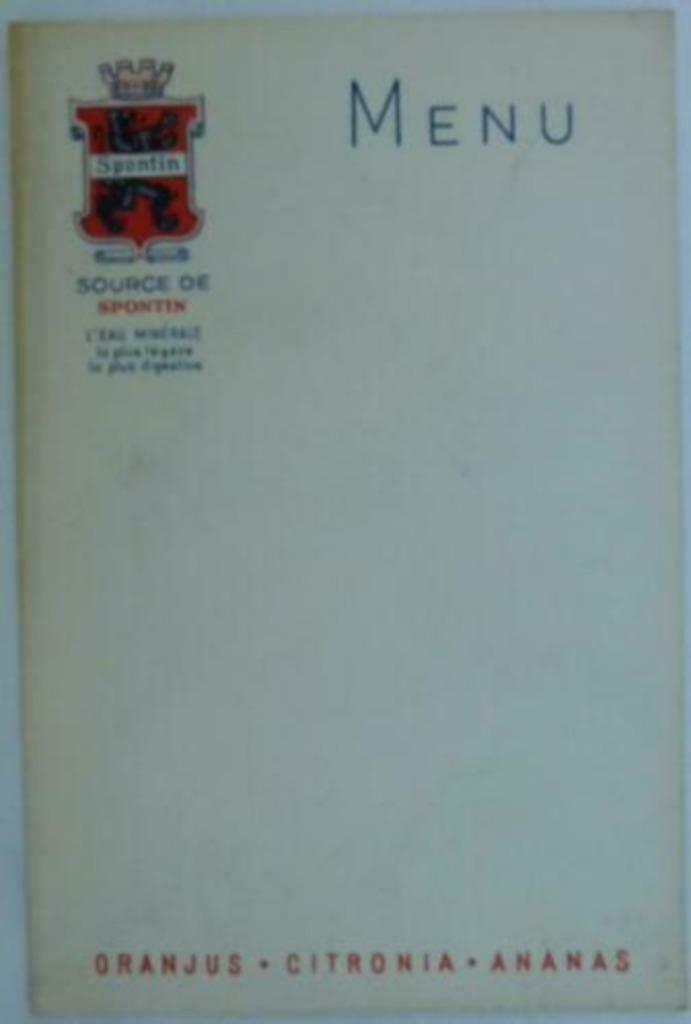 Menu ancien Spontin 21 cm x 14 cm, Collections, Enlèvement ou Envoi, Comme neuf, Ustensile