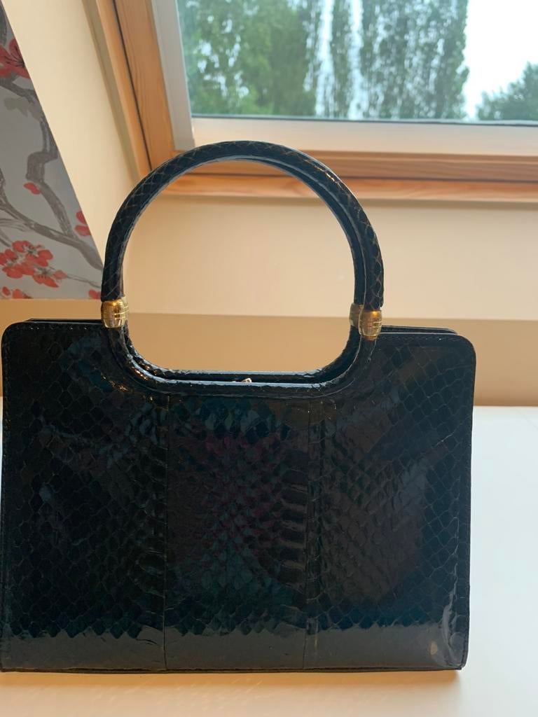 Sac à main vintage en peau de serpent noir, Enlèvement, Comme neuf, Noir, Sac à main