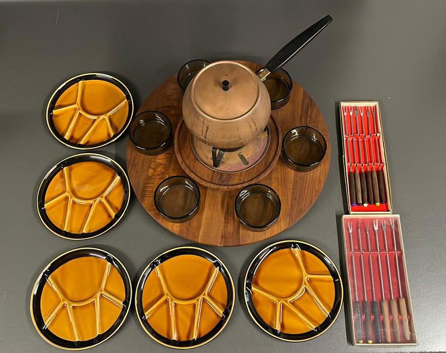 Complete fondueset met draaitafel en bordjes, Antiek en Kunst, Ophalen of Verzenden
