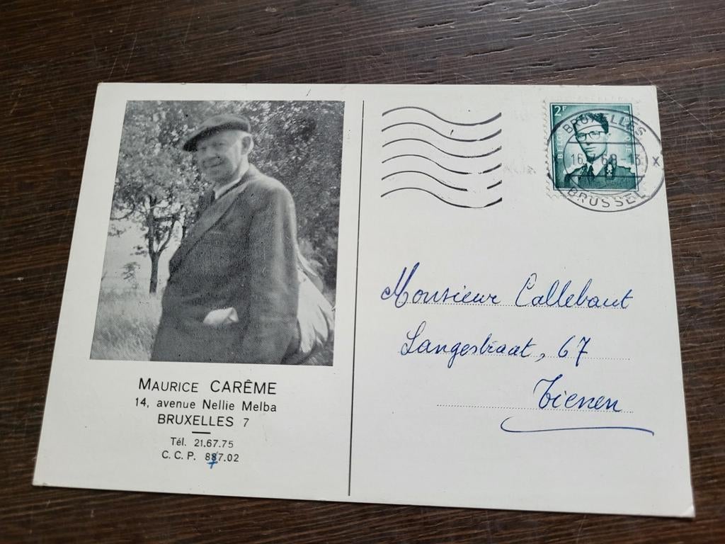 Maurice Carême kaart gesigneerd met tekst + adreskaart, Antiek en Kunst, Ophalen of Verzenden