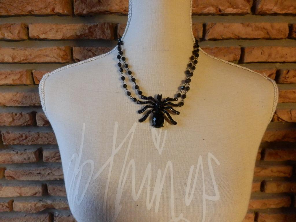 (2) - collier fantaisie noir araignée, Bijoux, Sacs & Beauté, Colliers, Comme neuf, Synthétique, Noir, Avec strass, Réglable, Enlèvement ou Envoi
