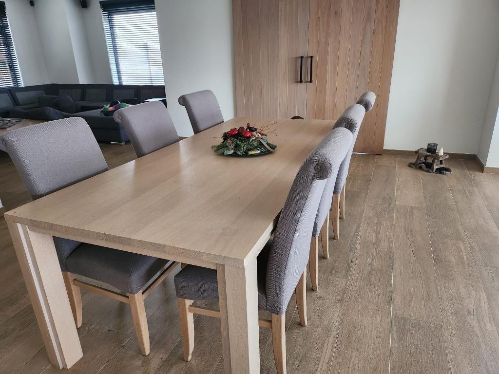 eetkamertafel met 8 stoelen, Huis en Inrichting, Tafels | Eettafels, Ophalen, 100 tot 150 cm, Eikenhout, 200 cm of meer