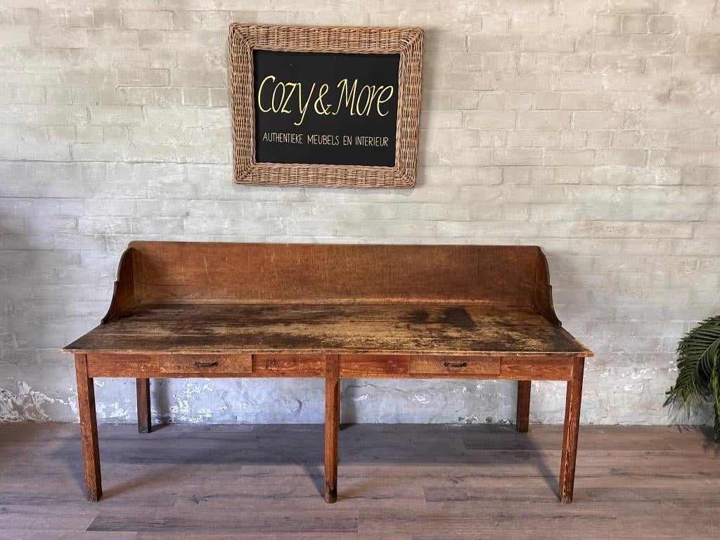 Antieke werktafel met 2 lades - 240 x 84 cm + 78 cm hoog, Enlèvement ou Envoi