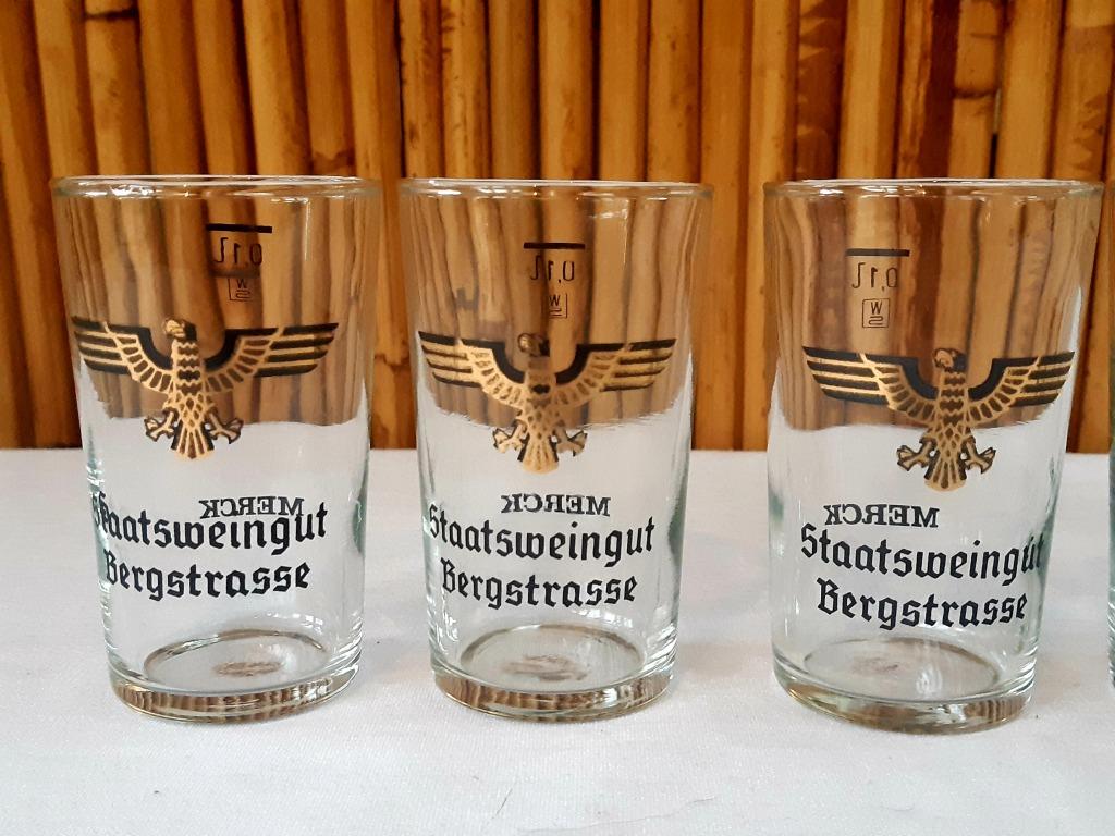 6 kleine glazen van het Duitse wijnmerk Staatsweingut 1980, Verzamelen, Ophalen of Verzenden, Zo goed als nieuw, Borrel- of Shotglas