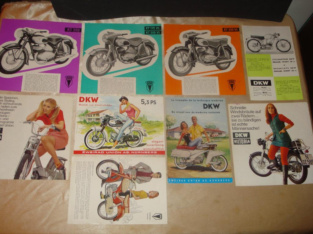 DKW - Lot de 9 Anciens Dépliants et Publicités Divers, Motos, Modes d'emploi & Notices d'utilisation, Autres marques, Enlèvement ou Envoi