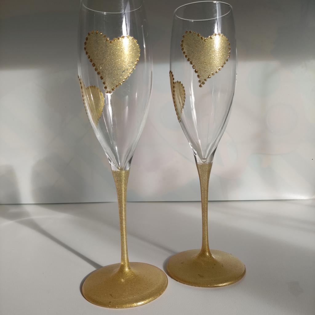 Kristal Champagne glazen set 2 stuk Bruiloft/ Huwelijk, Ophalen, Nieuw