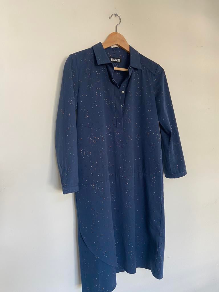 Donkerblauwe magdalena jurk, Kleding | Dames, Ophalen of Verzenden, Zo goed als nieuw, Maat 36 (S)