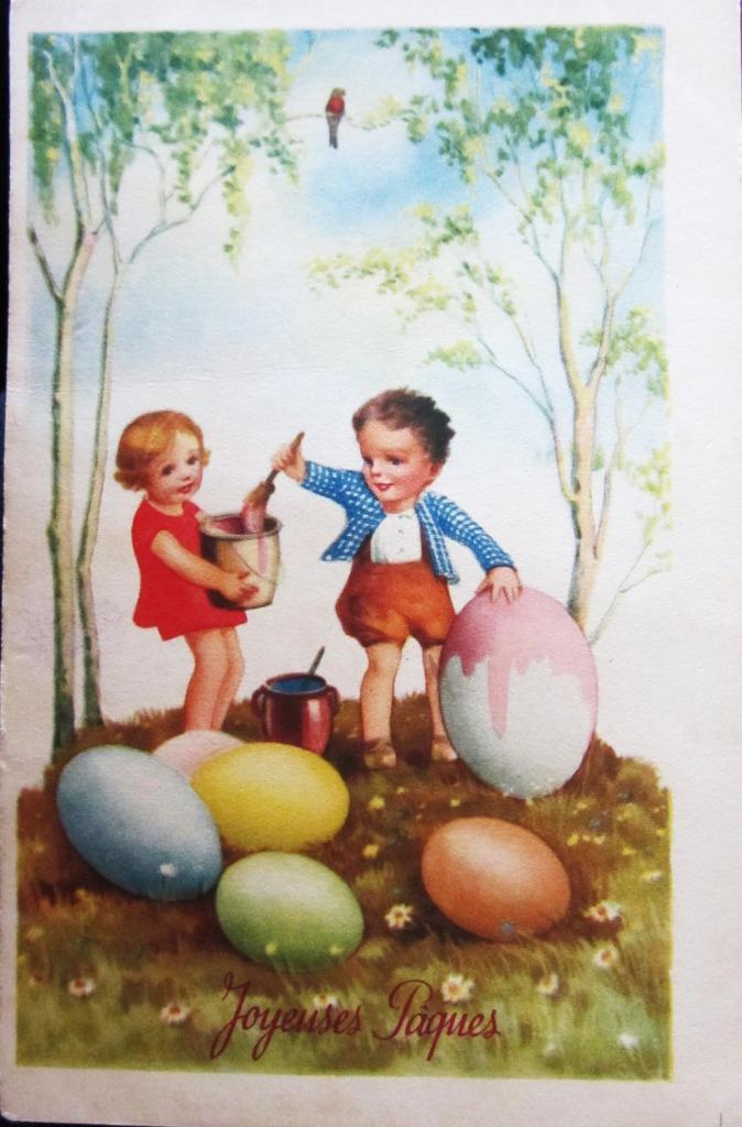 FANTASIEKAARTEN- PASEN, Enlèvement ou Envoi, 1940 à 1960, Affranchie, (Jour de) Fête