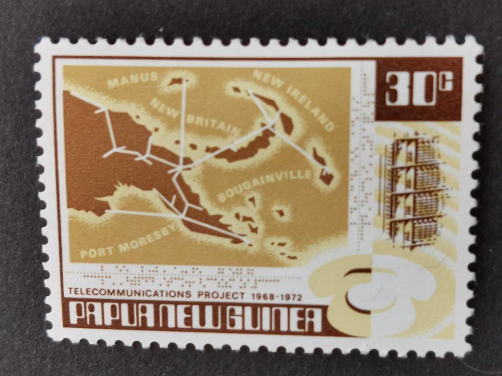 Papoea-Nieuw-Guinea 1973 - telecommunicatie, landkaart, Ophalen of Verzenden, Gestempeld