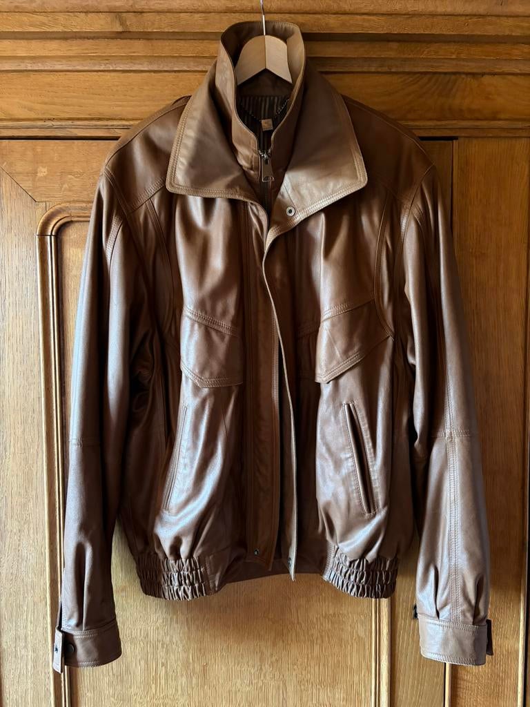 Veste homme 100% cuir brun, taille L, jamais portée, Enlèvement, Comme neuf, Brun