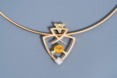 Hanger 18 karaat met saffier en diamant, Geel, Ophalen of Verzenden, Zo goed als nieuw, Met edelsteen