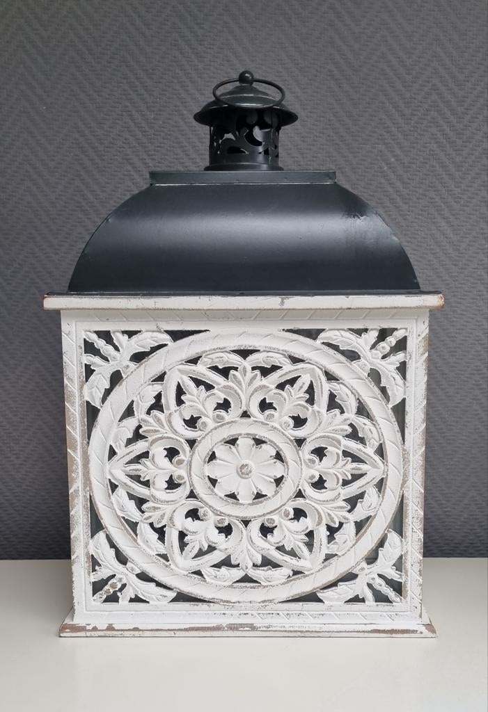 Grande lanterne Bois & Métal Style Bohème/Chic, Noir, Enlèvement, Utilisé, Bougie