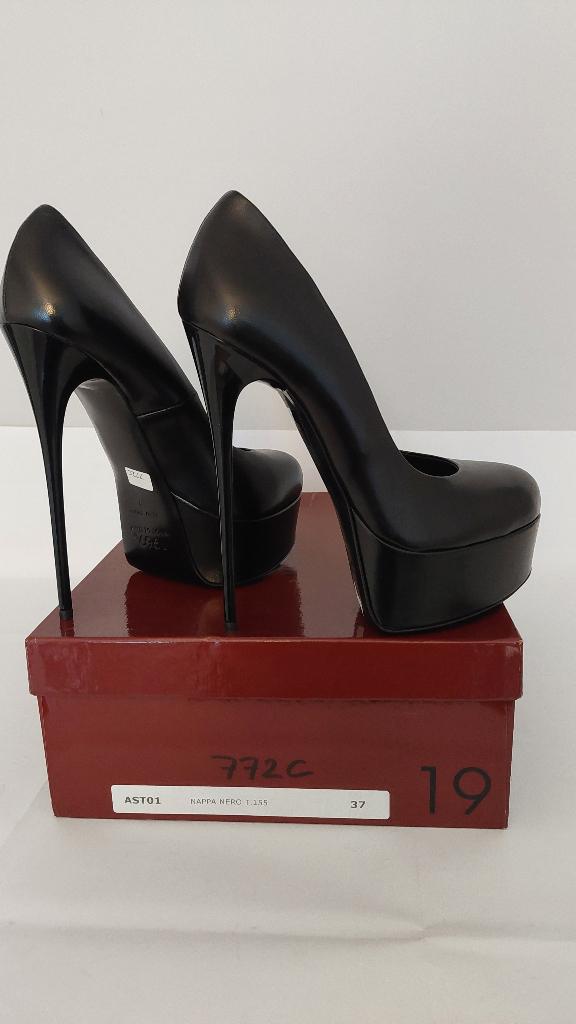774C* 1969 sexy zwarte leren pumps met hoge hak (37), Pumps, Verzenden, Zwart, Nieuw