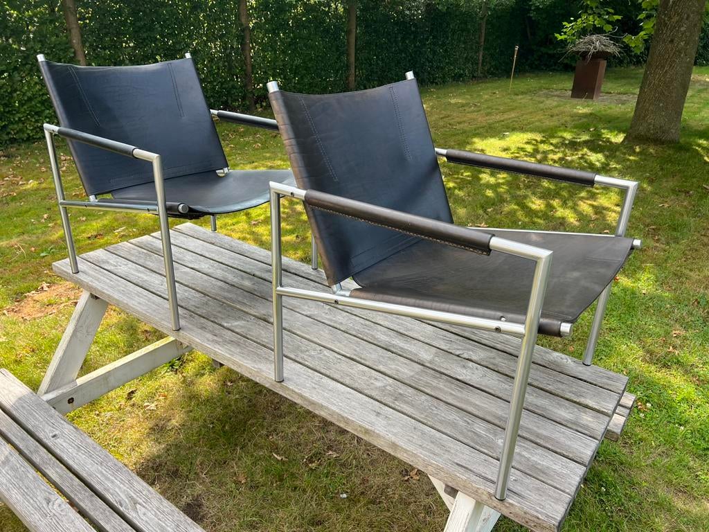 Set 2 Fauteuils Martin Visser SZ02 ( ‘t Spectrum), Huis en Inrichting, Fauteuils, Zo goed als nieuw, Leer, Metaal, Ophalen