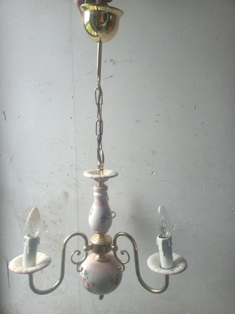 lustre + 2 lampes chevet, Enlèvement, Utilisé, Verre, Ancien