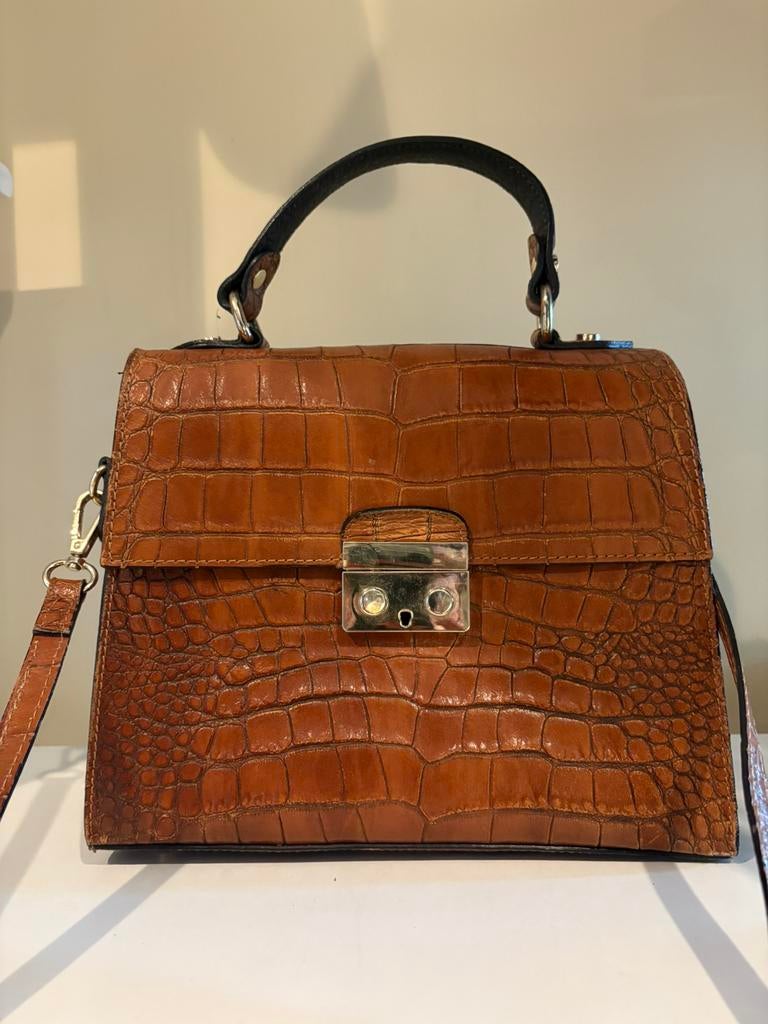 Croco leer handtas - handmade in Italy, Enlèvement ou Envoi, Comme neuf, Sac à main