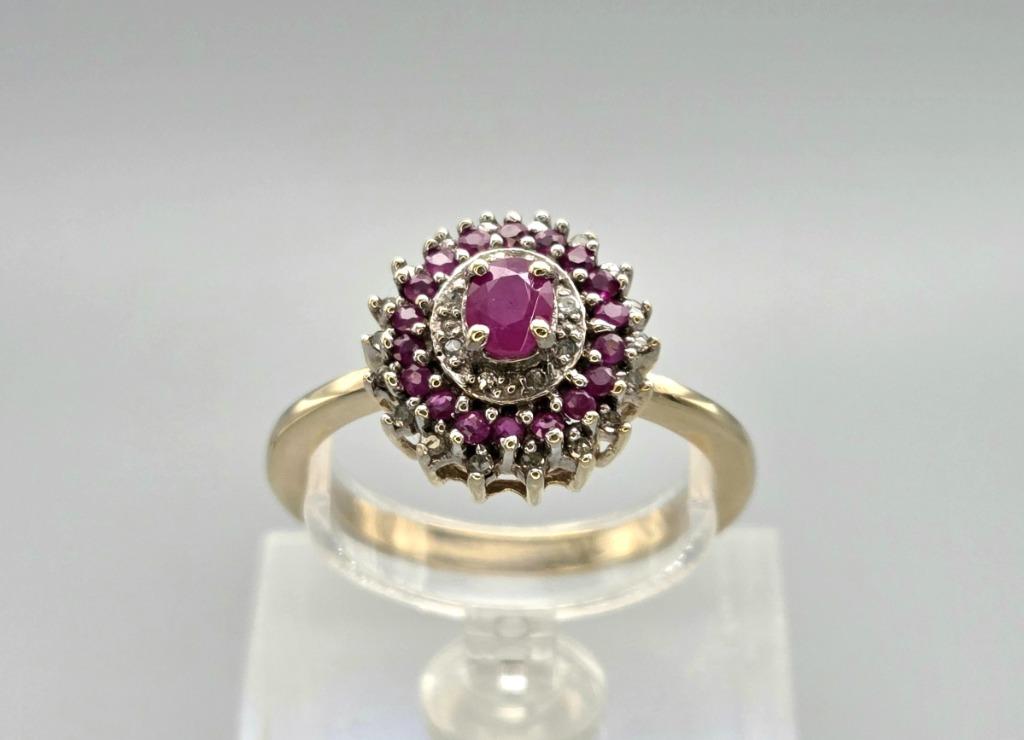 Gouden Vintage ring edelsteen robijn en diamant. 2025/760., Bijoux, Sacs & Beauté, Bagues, Rouge, 20 ou plus grands, Femme ou Homme