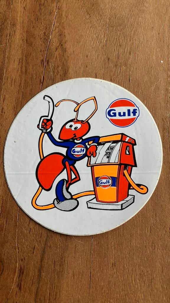 Oude originele vintage sticker gulf oil gas autosport rally, Verzamelen, Verzenden, Zo goed als nieuw