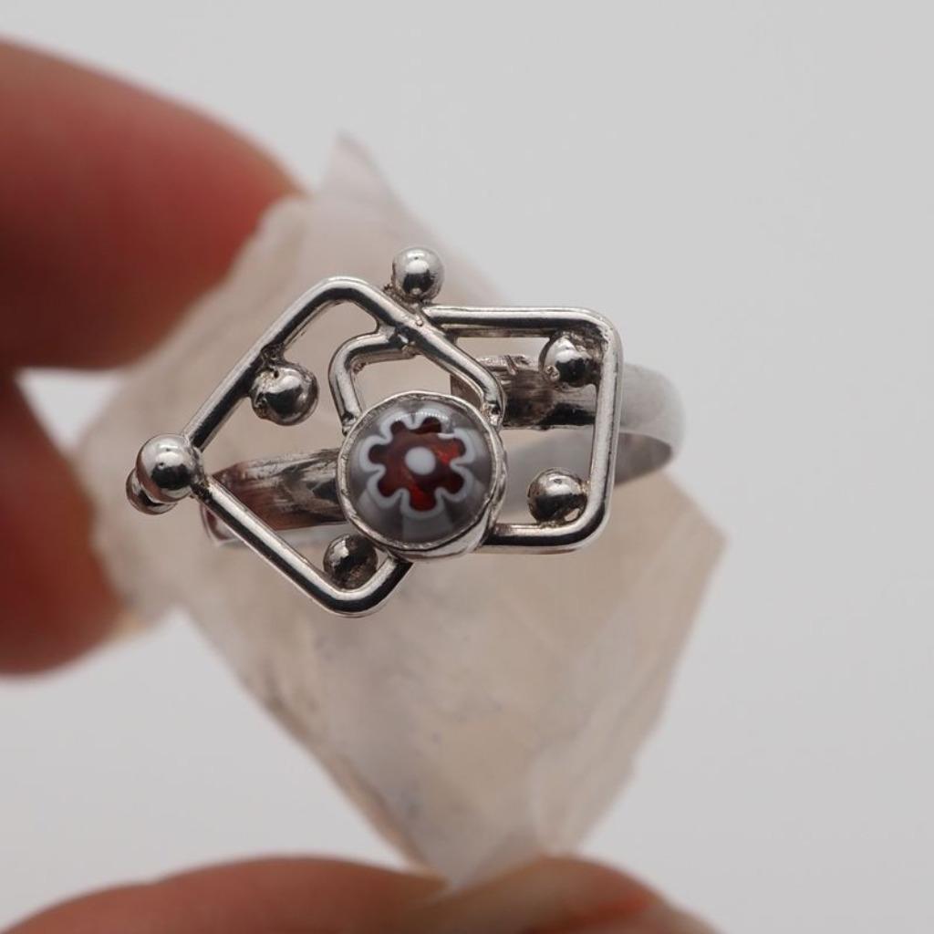 Bague mexicaine Fleur Murano et argent, Bijoux, Sacs & Beauté, Neuf, Enlèvement ou Envoi, 18 à 19, Argent