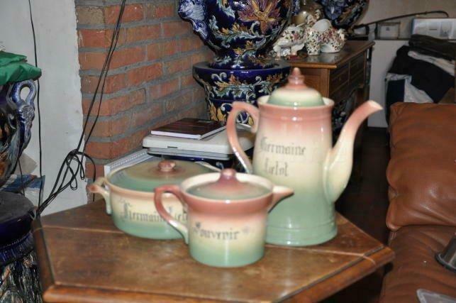 ensemble 3 pièce en faience tellurite, Antiquités & Art