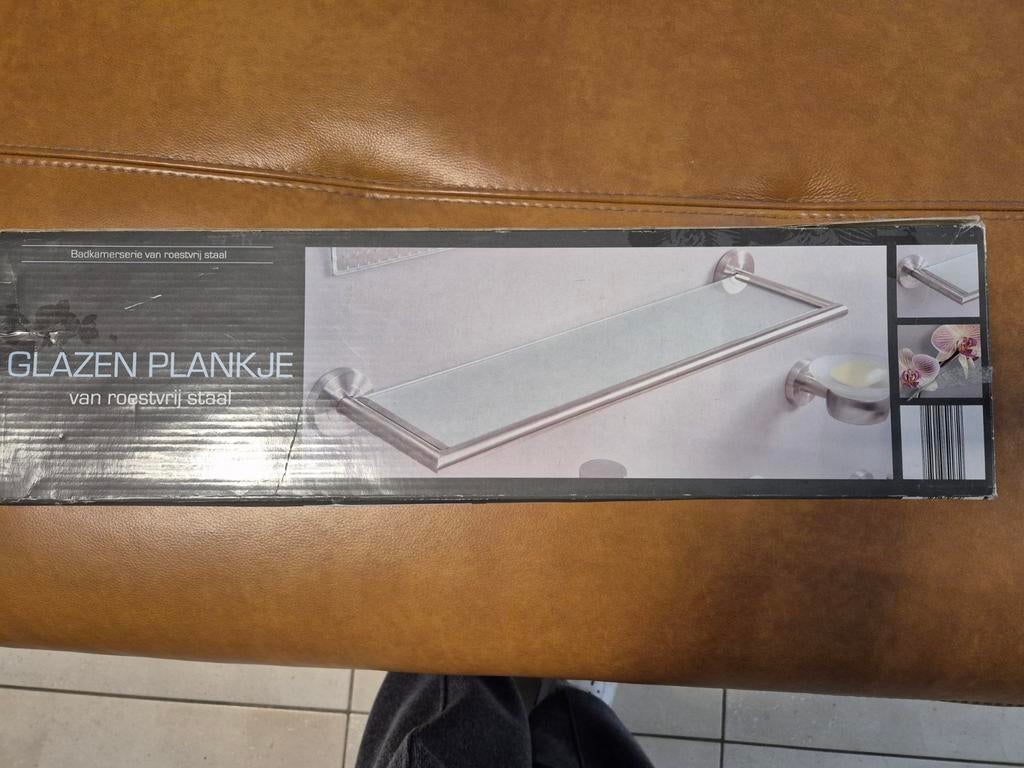 Étagère de salle de bain en verre avec fixation en acier ino, Maison & Meubles, Enlèvement ou Envoi, Neuf